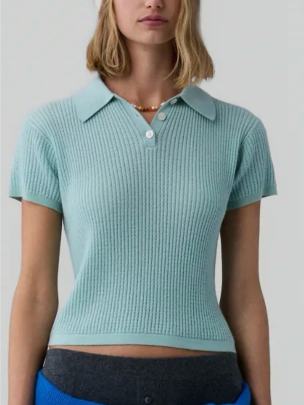 Guest in Residence Ribbed Polo Top in Sea Glass NWT